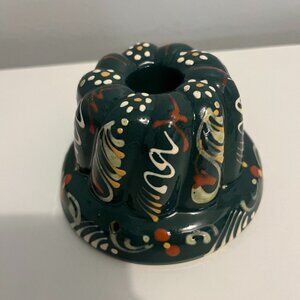 Vintage ALSACE Bundt Pan, Hand Painted French Cake Mold, Small Green Kugelhopf